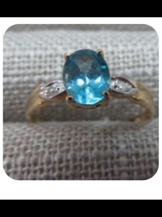 Jewelry - 10k Gold Ring with Oval Apatite Gemstone and Diamond Accents